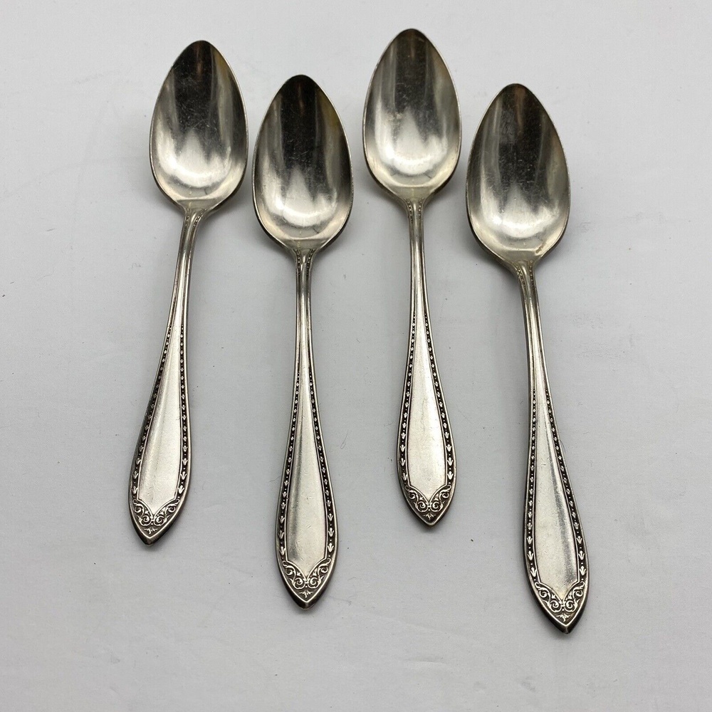 Antique 1910 Oneida Community Sheraton‎ Teaspoons 4 Set Silverplate VTG Ornate